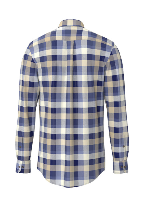 FYNCH HATTON Cotton Square Flannel Check Shirt – Men's Button-Down – Crystal Blue