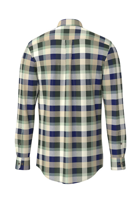 FYNCH HATTON Cotton Square Flannel Check Shirt – Men's Button-Down – Dark Ivy