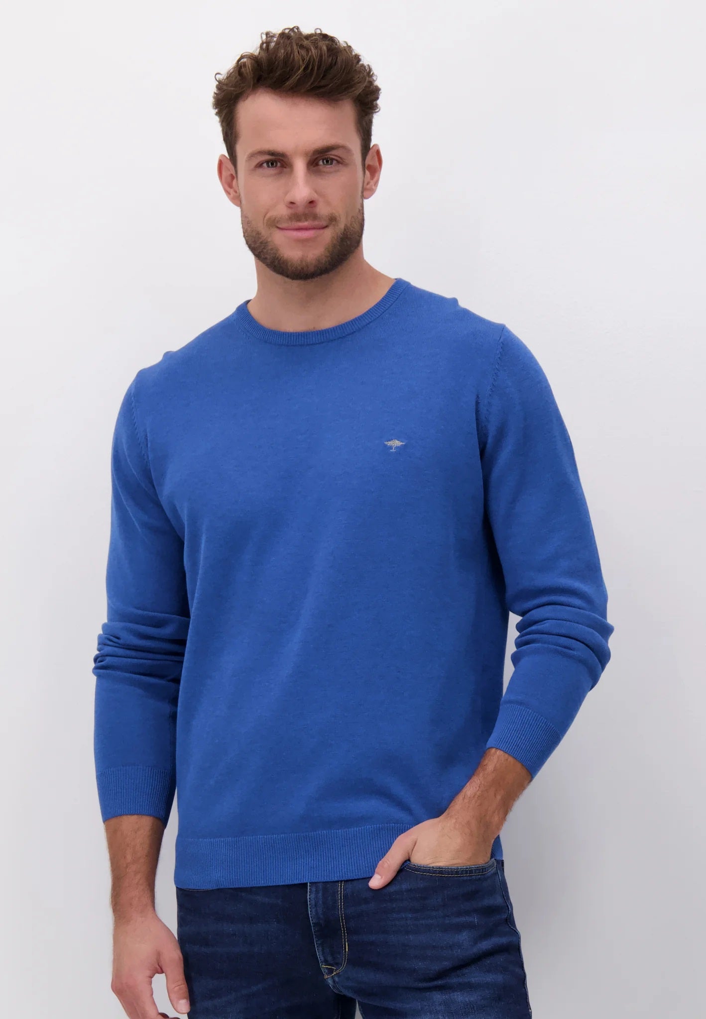 FYNCH HATTON Crew Neck Sweater - Men's Fine Knit – Azure