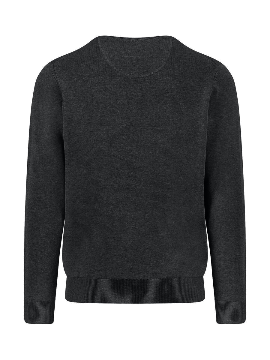 FYNCH HATTON Crew Neck Sweater - Men's Fine Knit Cotton – Black - view 2