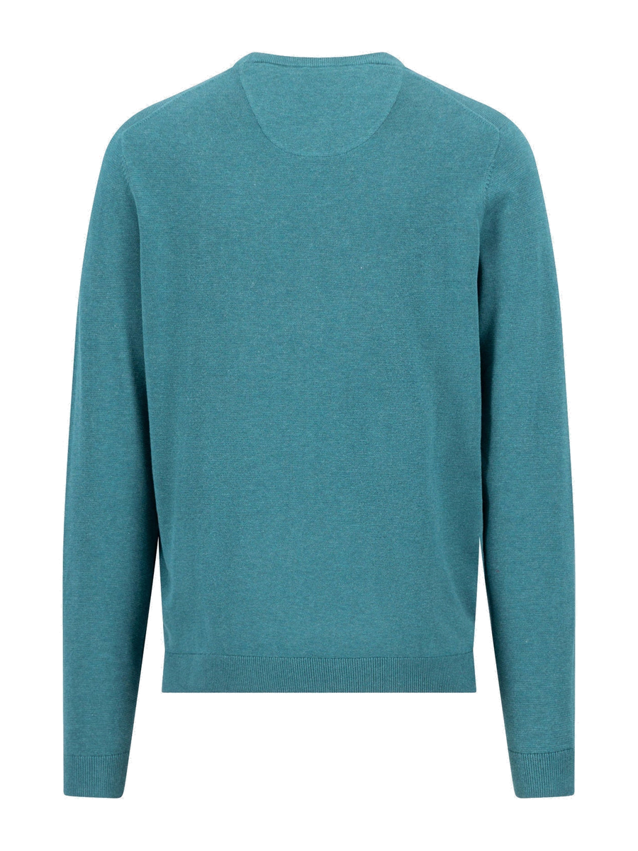 FYNCH HATTON Crew Neck Sweater - Men's Fine Knit Cotton – Teal - view 2