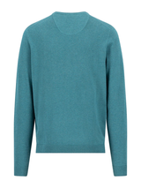 FYNCH HATTON Crew Neck Sweater - Men's Fine Knit Cotton – Teal - view 2