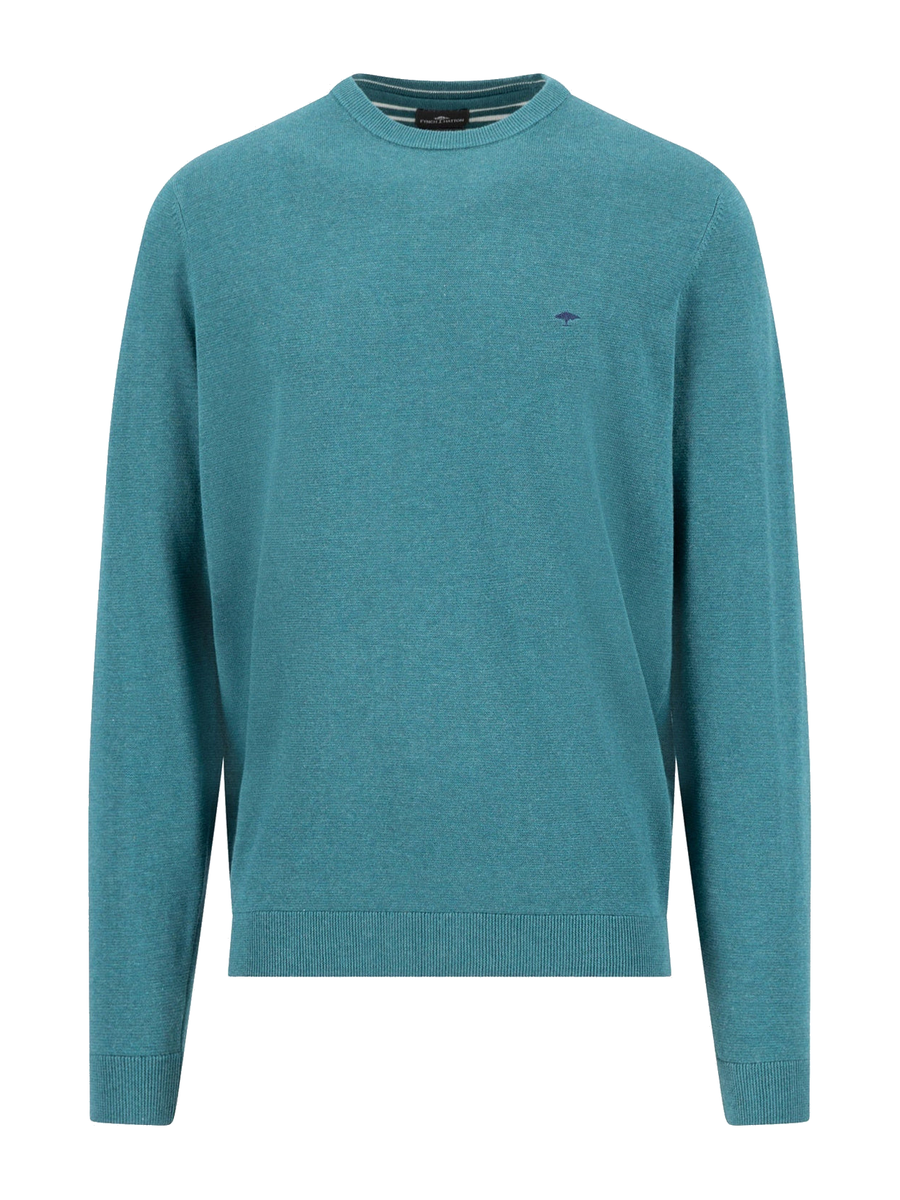 FYNCH HATTON Crew Neck Sweater - Men's Fine Knit Cotton – Teal