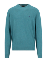 FYNCH HATTON Crew Neck Sweater - Men's Fine Knit Cotton – Teal