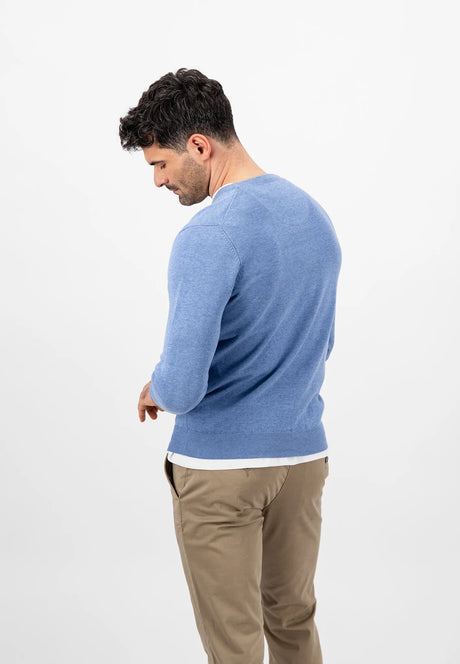 40% OFF - FYNCH HATTON Crew Neck Sweater - Men's Fine Knit – Crystal Blue - Size: LARGE Fynch Hatton