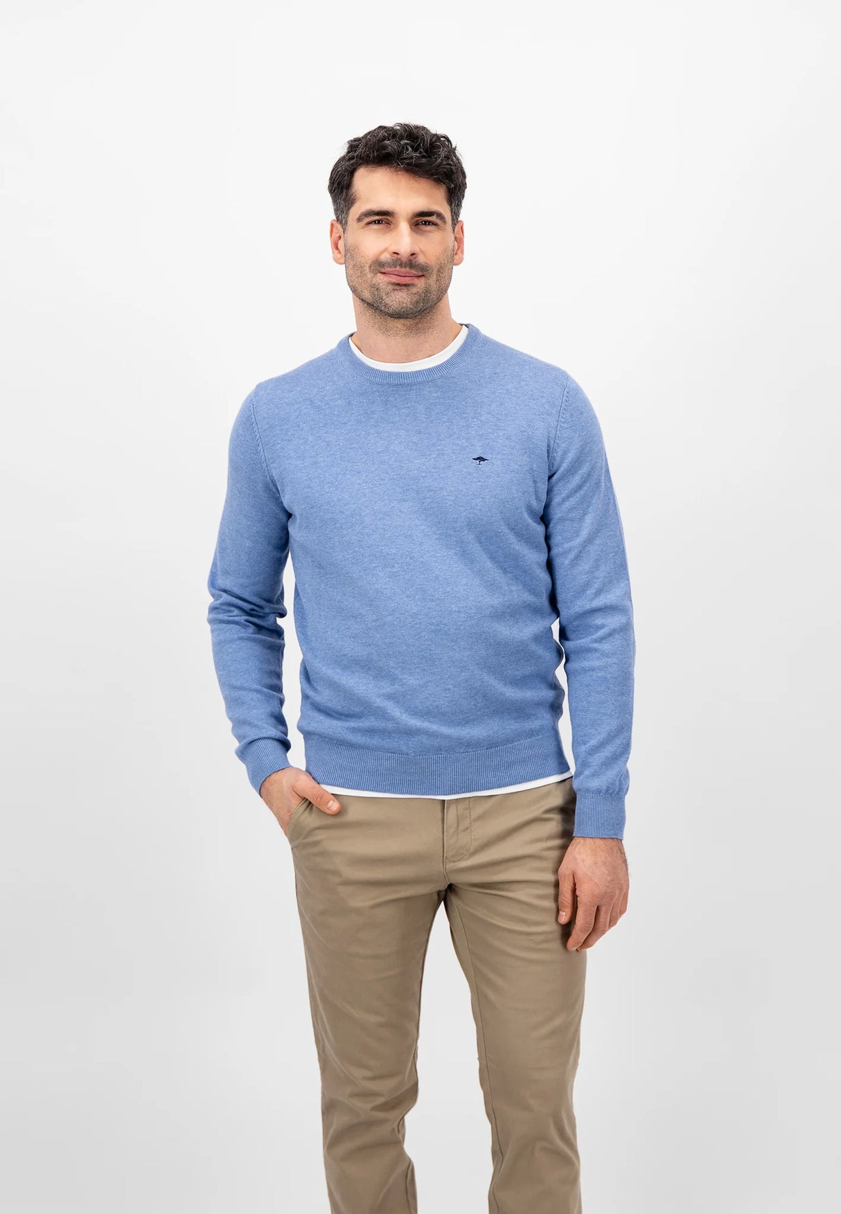 40% OFF - FYNCH HATTON Crew Neck Sweater - Men's Fine Knit – Crystal Blue - Size: LARGE Fynch Hatton