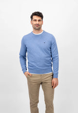 40% OFF - FYNCH HATTON Crew Neck Sweater - Men's Fine Knit – Crystal Blue - Size: LARGE Fynch Hatton