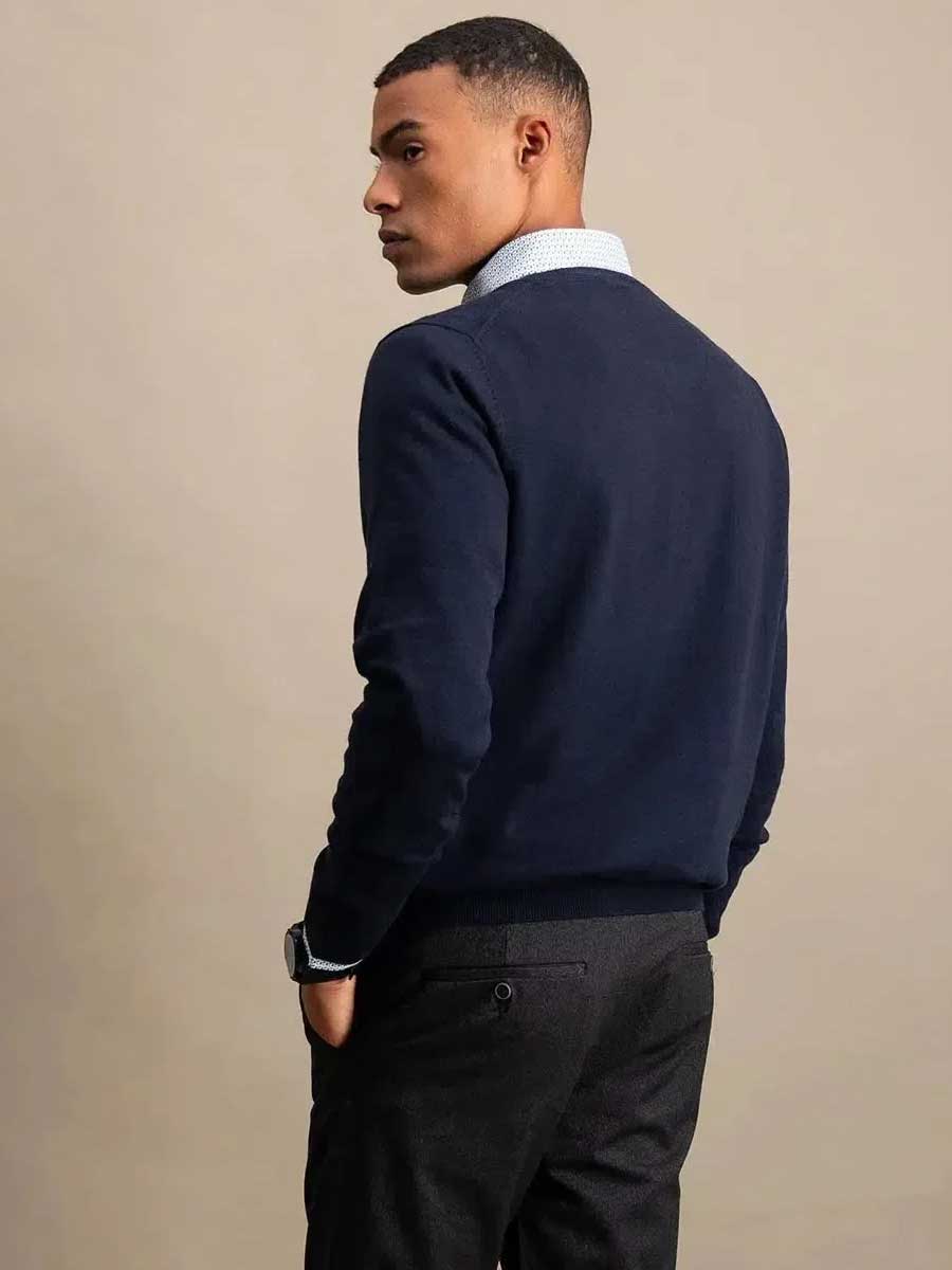 FYNCH HATTON Crew Neck Sweater - Men's Fine Knit – Navy