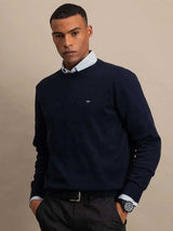 FYNCH HATTON Crew Neck Sweater - Men's Fine Knit – Navy