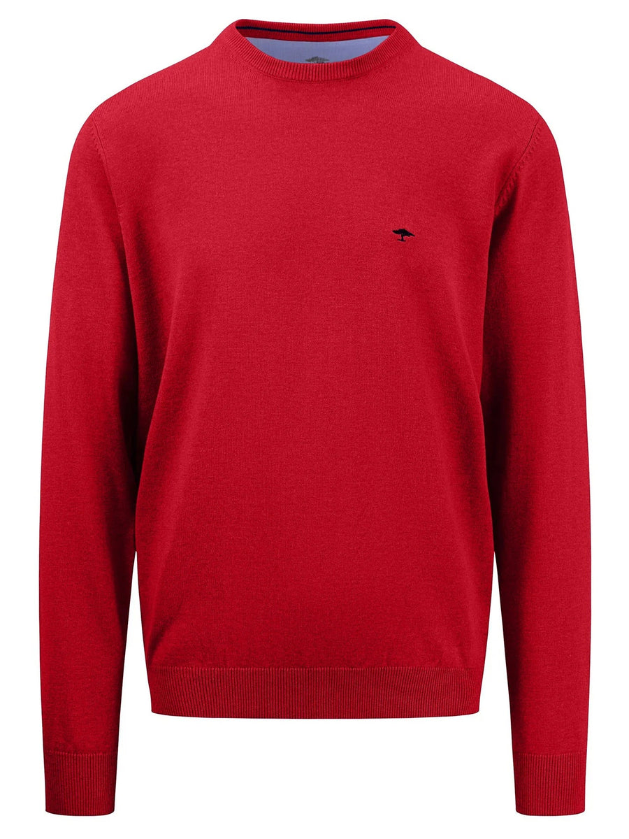 FYNCH HATTON Crew Neck Sweater Men's Fine Knit – Poppy Red S Chest 38