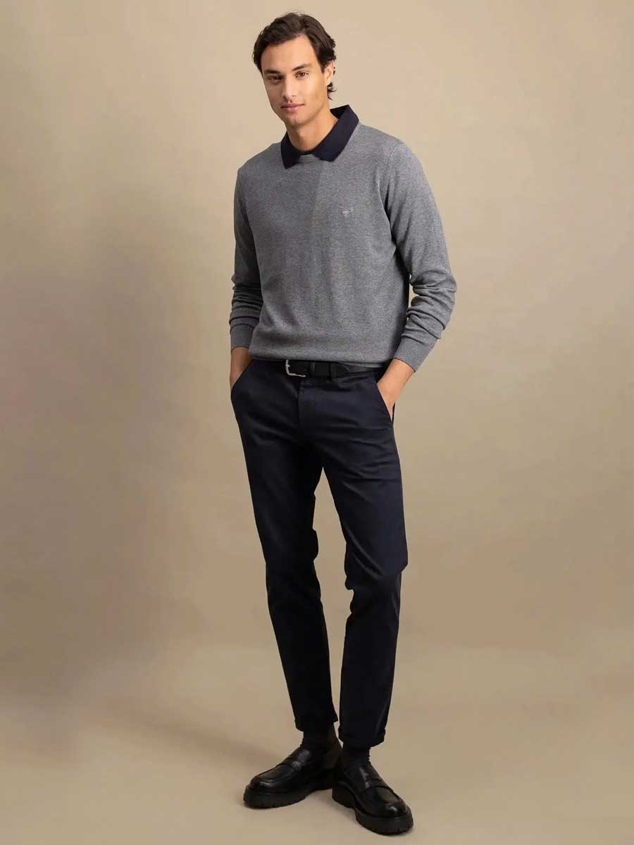FYNCH HATTON Crew Neck Sweater - Men's Fine Knit – Steel