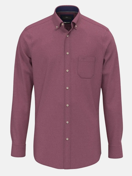 FYNCH HATTON Essential Cotton Flannel Shirt – Men's Button-Down – Deep Merlot