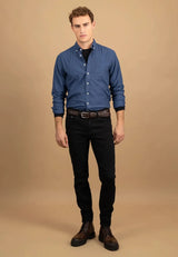 FYNCH HATTON Essential Cotton Flannel Shirt – Men's Button-Down – Navy