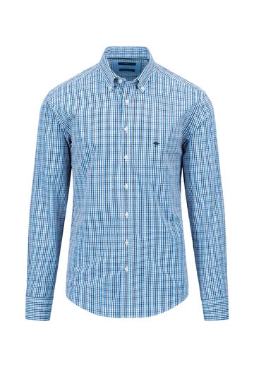 40% OFF - FYNCH HATTON Essential Cotton Flannel Shirt – Men's Button-Down – Vibrant Blue Gingham Check - Size: MEDIUM