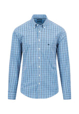40% OFF - FYNCH HATTON Essential Cotton Flannel Shirt – Men's Button-Down – Vibrant Blue Gingham Check - Size: MEDIUM