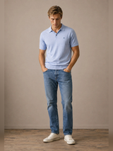 FYNCH HATTON Fine Gauge Knitted Polo Shirt - Men's Merino Wool – Air Blue - view 4
