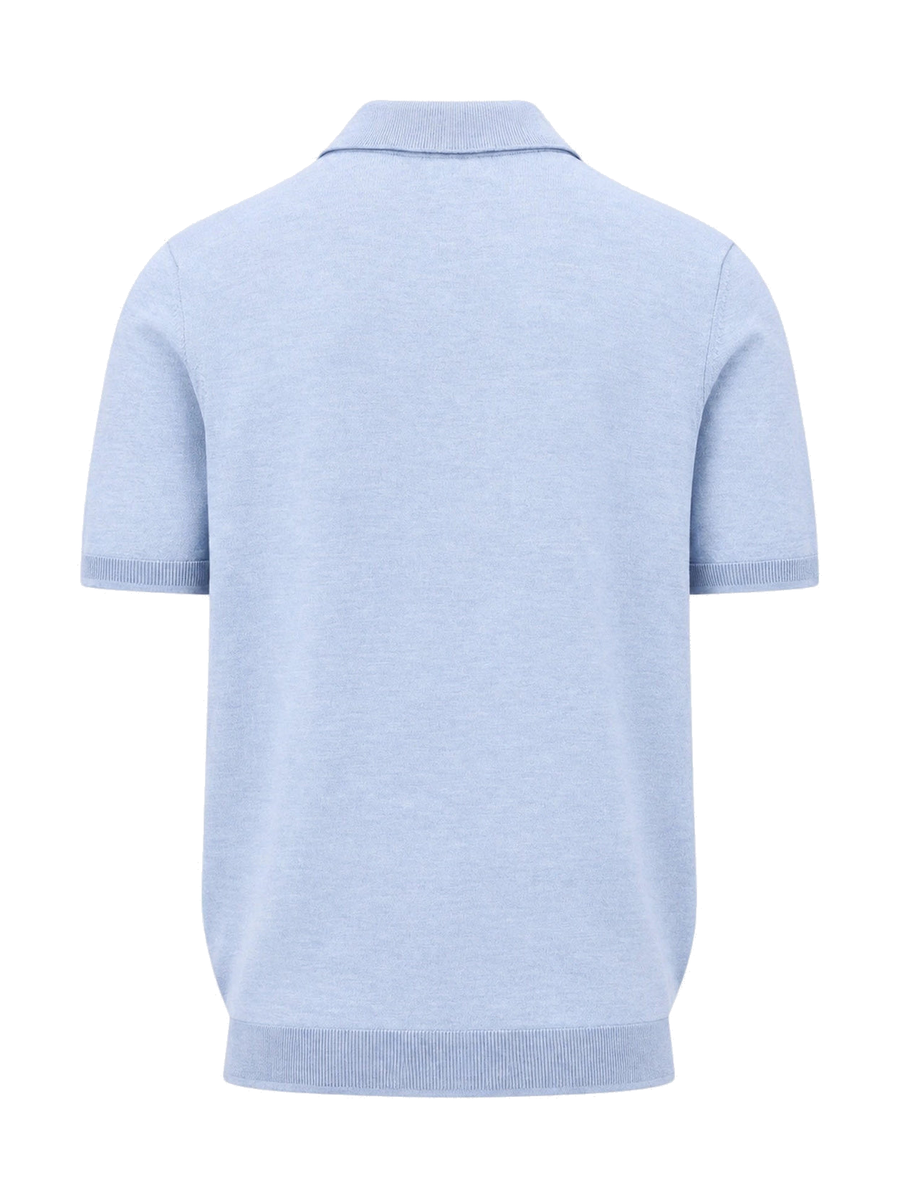 FYNCH HATTON Fine Gauge Knitted Polo Shirt - Men's Merino Wool – Air Blue - view 5