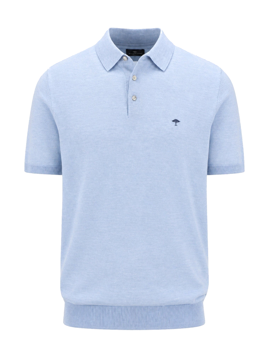 FYNCH HATTON Fine Gauge Knitted Polo Shirt - Men's Merino Wool – Air Blue