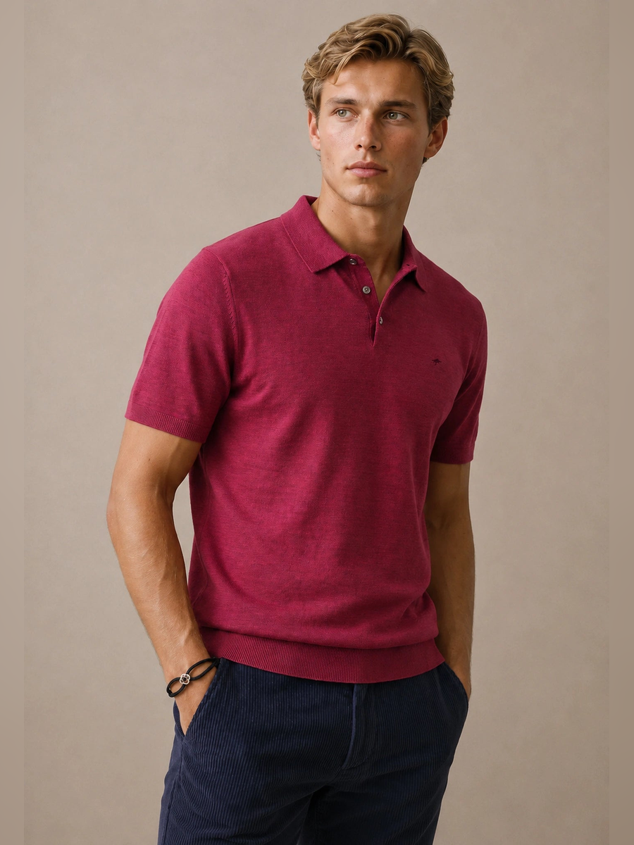 FYNCH HATTON Fine Gauge Knitted Polo Shirt - Men's Merino Wool – Grape - view 2