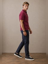 FYNCH HATTON Fine Gauge Knitted Polo Shirt - Men's Merino Wool – Grape - view 3