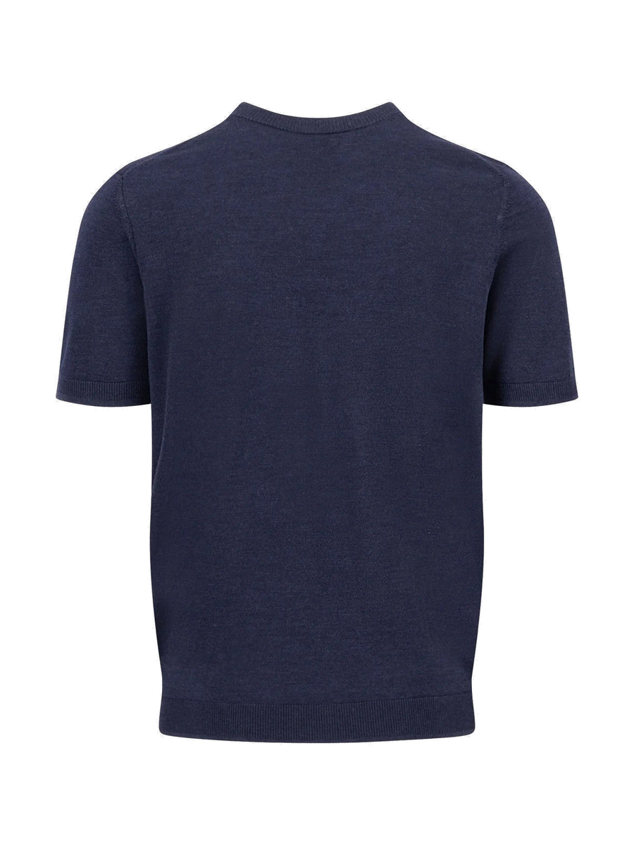 FYNCH HATTON Fine Gauge Knitted T-Shirt - Men's Merino Wool – Navy - view 5