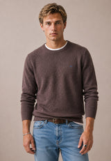 FYNCH HATTON Crew Neck Sweater - Men's Fine Knit Cotton – Soil - view 2