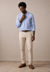 FYNCH HATTON Polo Collar Sweater - Men's Fine Knit Air Cotton – Air Blue - view 3