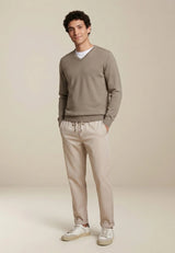 FYNCH HATTON V-Neck Sweater - Men's Fine Knit Cotton – Taupe - view 4