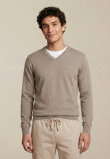 FYNCH HATTON V-Neck Sweater - Men's Fine Knit Cotton – Taupe - view 3