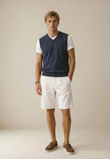 FYNCH HATTON V-Neck Knitted Vest - Men's Fine Cotton – Navy - view 4
