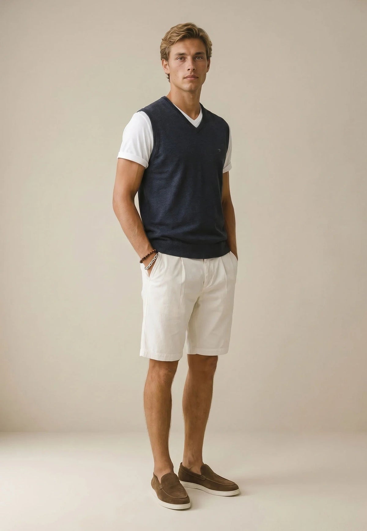 FYNCH HATTON V-Neck Knitted Vest - Men's Fine Cotton – Navy - view 3