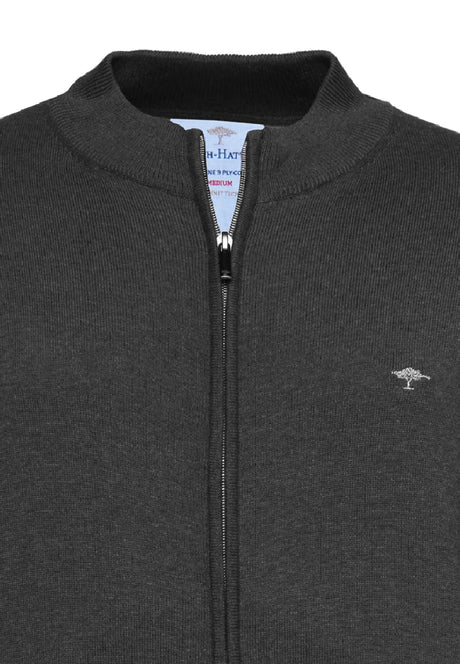 FYNCH HATTON Full Zip Cardigan - Men's Superfine Cotton – Charcoal Fynch Hatton