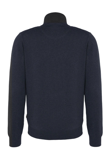 FYNCH HATTON Full Zip Cardigan - Men's Superfine Cotton – Navy Fynch Hatton