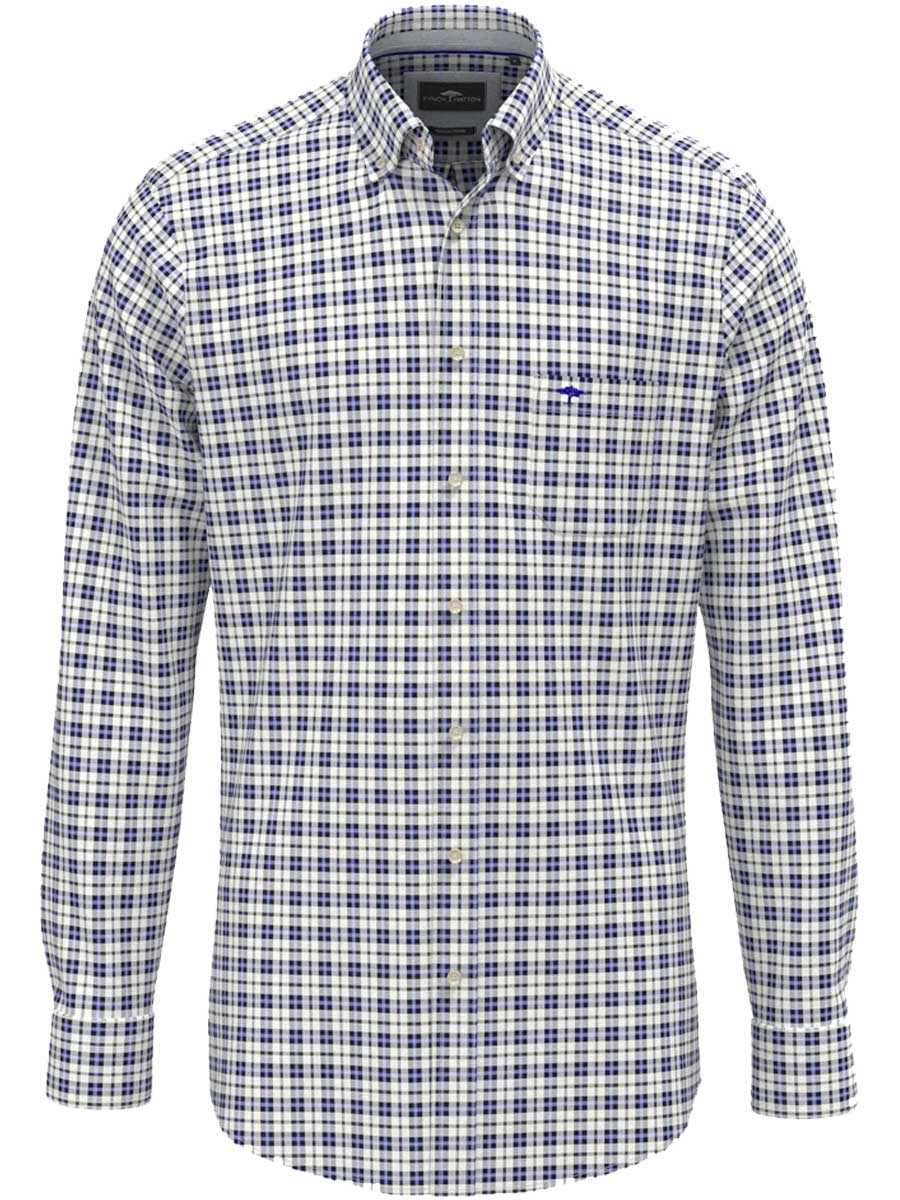 FYNCH HATTON Heritage Oxford Shirt - Men's Soft Cotton - Cobalt Check