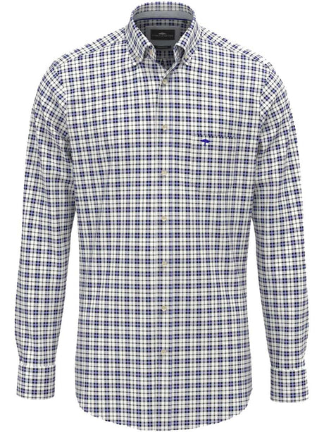 FYNCH HATTON Heritage Oxford Shirt - Men's Soft Cotton - Cobalt Check