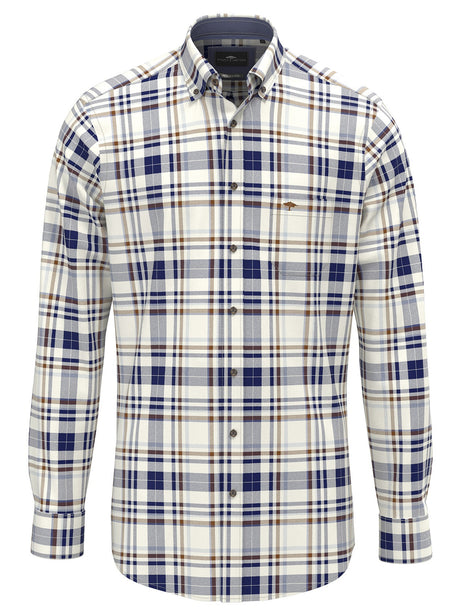 FYNCH-HATTON Herringbone Check Cotton Shirt – Men’s Button-Down – Misty Blue