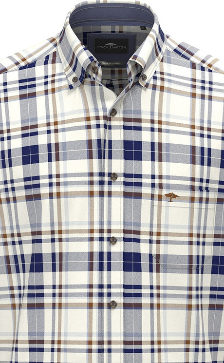FYNCH-HATTON Herringbone Check Cotton Shirt – Men’s Button-Down – Misty Blue
