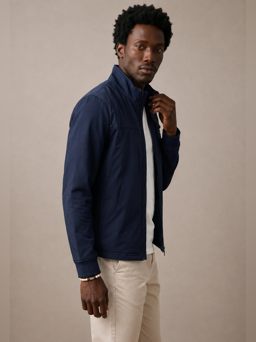 FYNCH HATTON Hybrid Stand Collar Jacket - Men's Cotton Blend – Navy - view 2