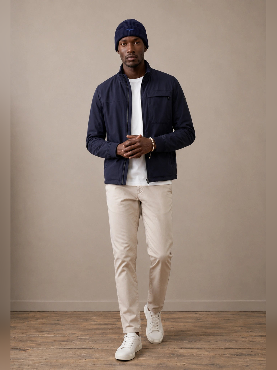 FYNCH HATTON Hybrid Stand Collar Jacket - Men's Cotton Blend – Navy - view 3
