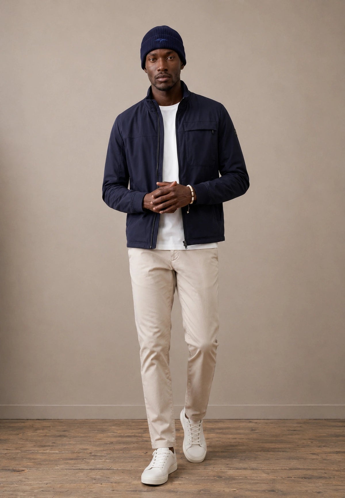FYNCH HATTON Hybrid Stand Collar Jacket - Men's Cotton Blend – Navy - view 3