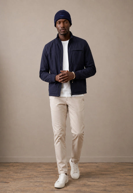 FYNCH HATTON Hybrid Stand Collar Jacket - Men's Cotton Blend – Navy - view 3