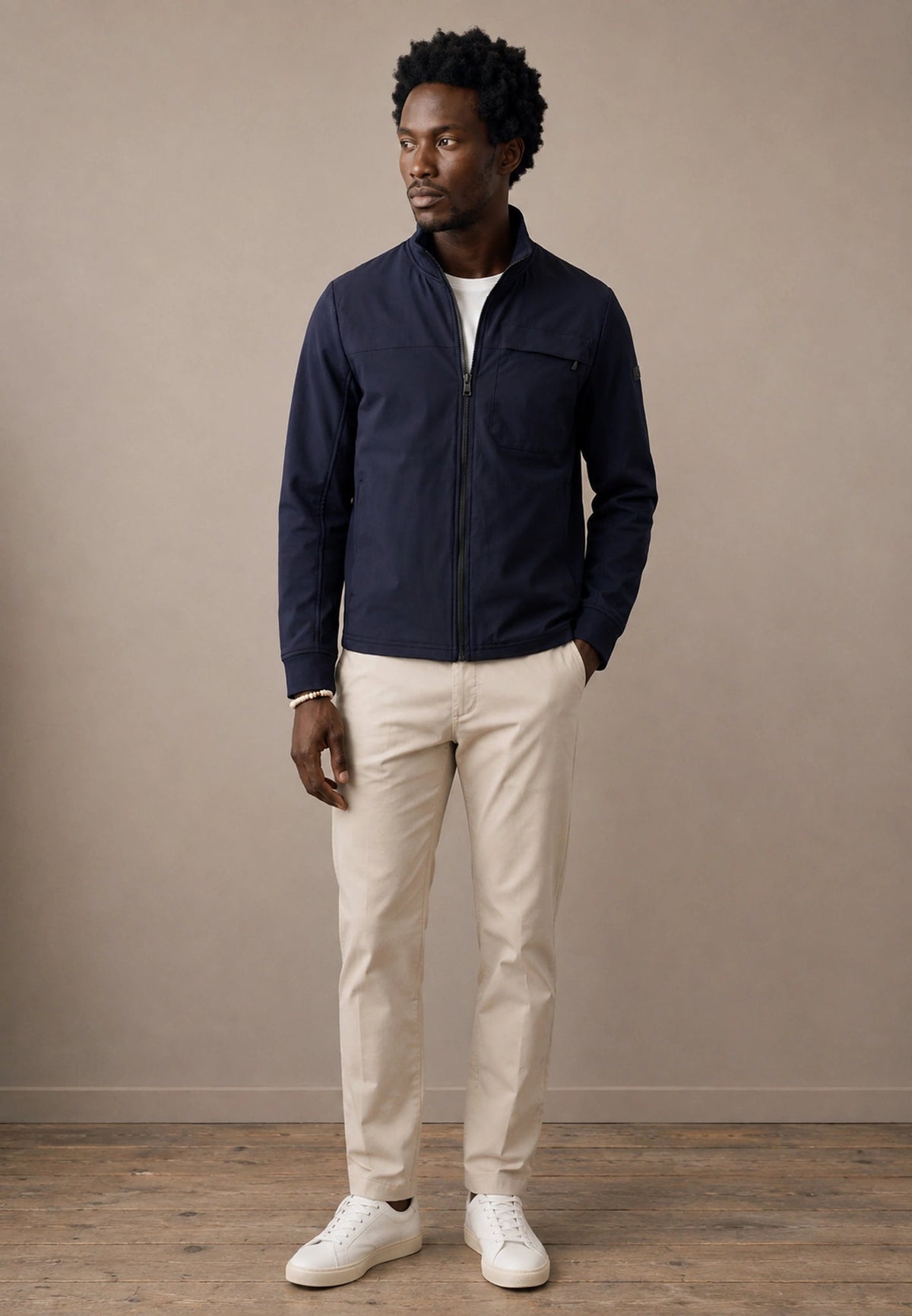 FYNCH HATTON Hybrid Stand Collar Jacket - Men's Cotton Blend – Navy - view 4