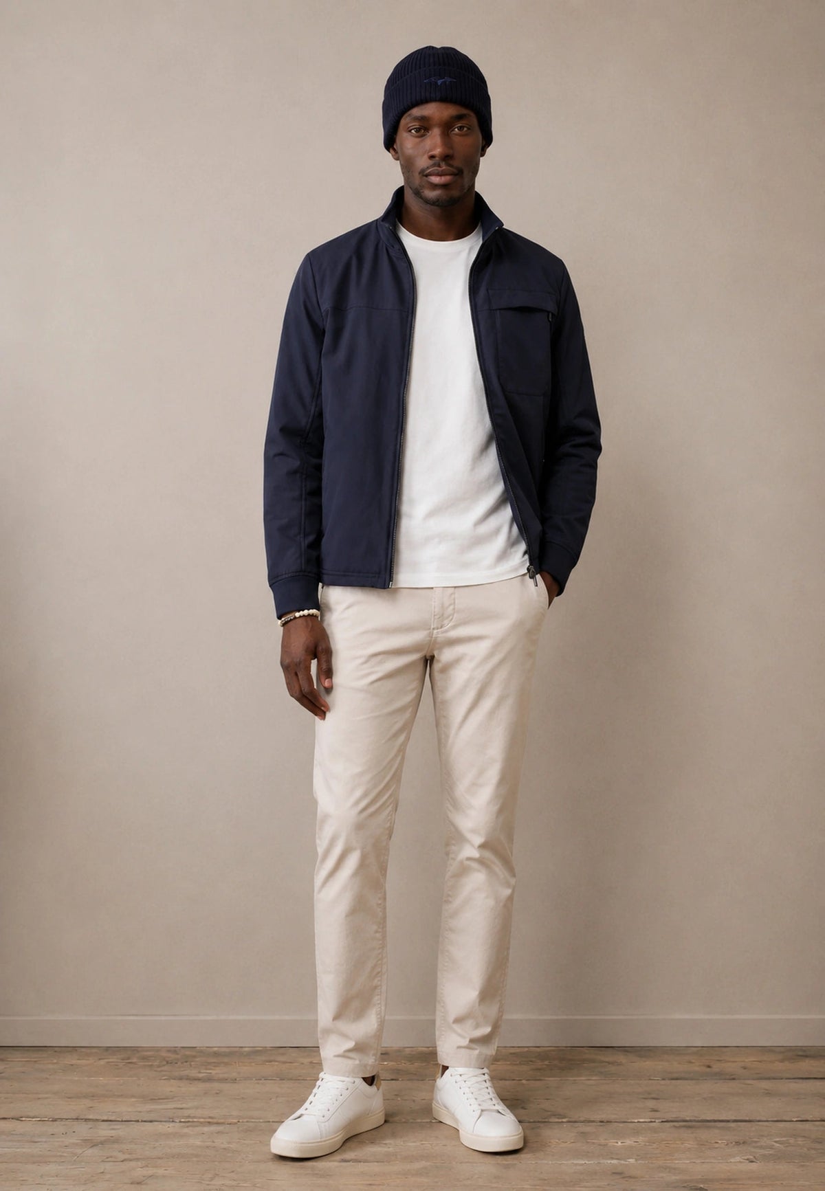FYNCH HATTON Hybrid Stand Collar Jacket - Men's Cotton Blend – Navy - view 5