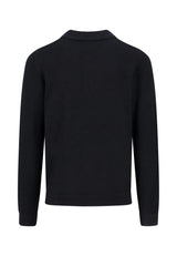 FYNCH HATTON Knitted Merino Polo Shirt - Men's Modern Fit – Black