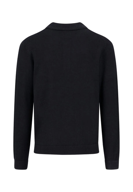 FYNCH HATTON Knitted Merino Polo Shirt - Men's Modern Fit – Black