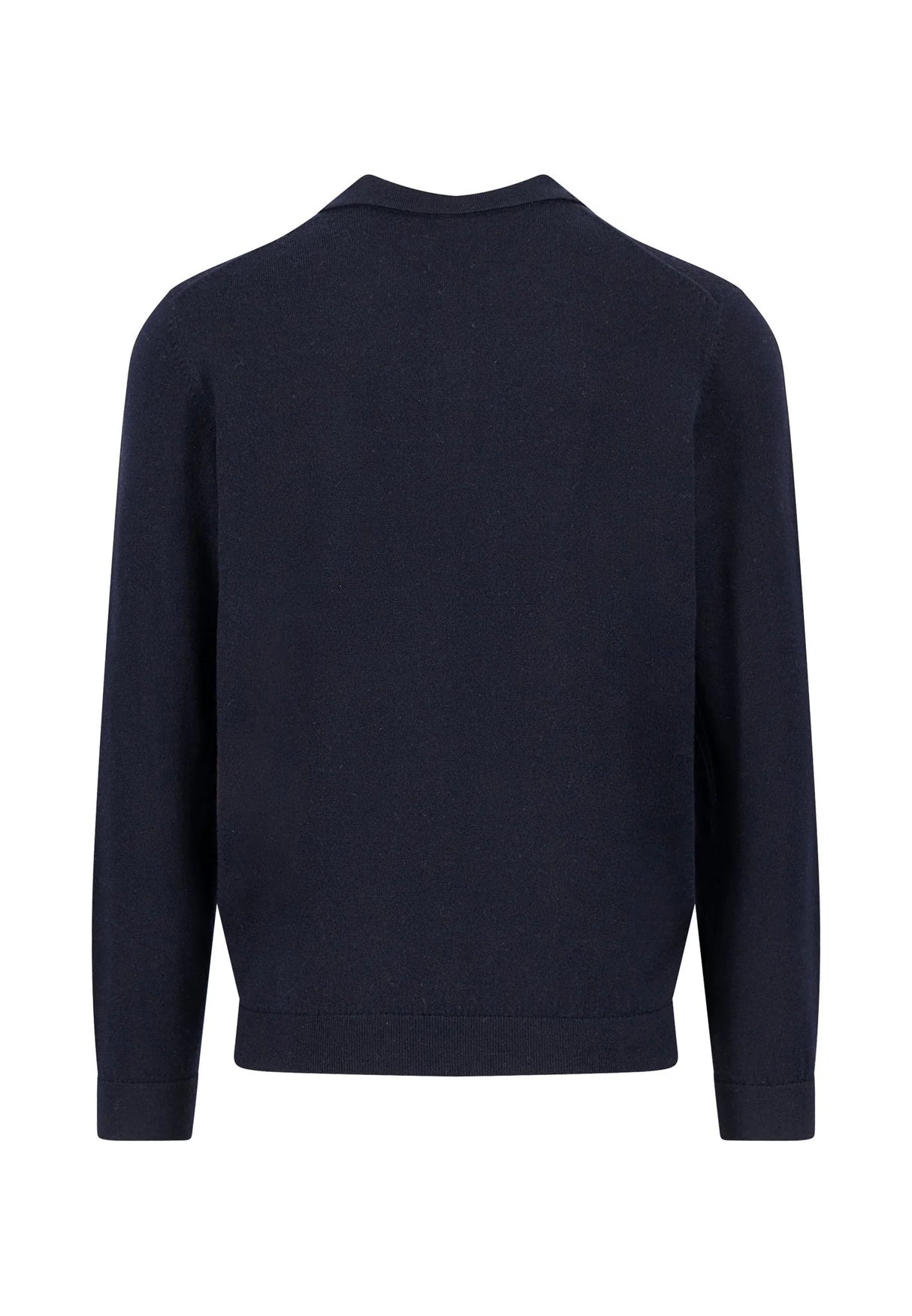 FYNCH HATTON Long Sleeve Polo Shirt - Men's Knitted Merino  – Navy