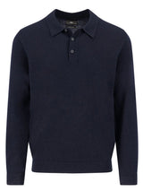 FYNCH HATTON Long Sleeve Polo Shirt - Men's Knitted Merino  – Navy