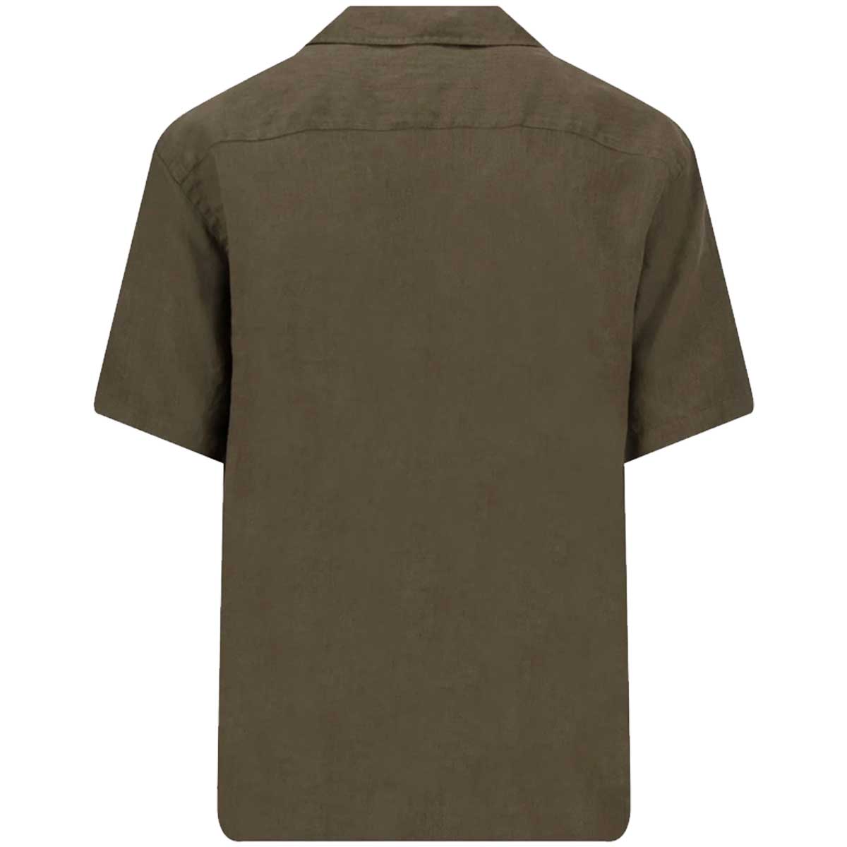 FYNCH HATTON Lapel Collared Short-Sleeve Shirt - Mens Pure Linen - Dark Khaki