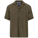 FYNCH HATTON Lapel Collared Short-Sleeve Shirt - Mens Pure Linen - Dark Khaki