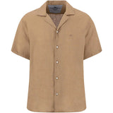 FYNCH HATTON Lapel Collared Short-Sleeve Shirt - Mens Pure Linen - Elephant Grey